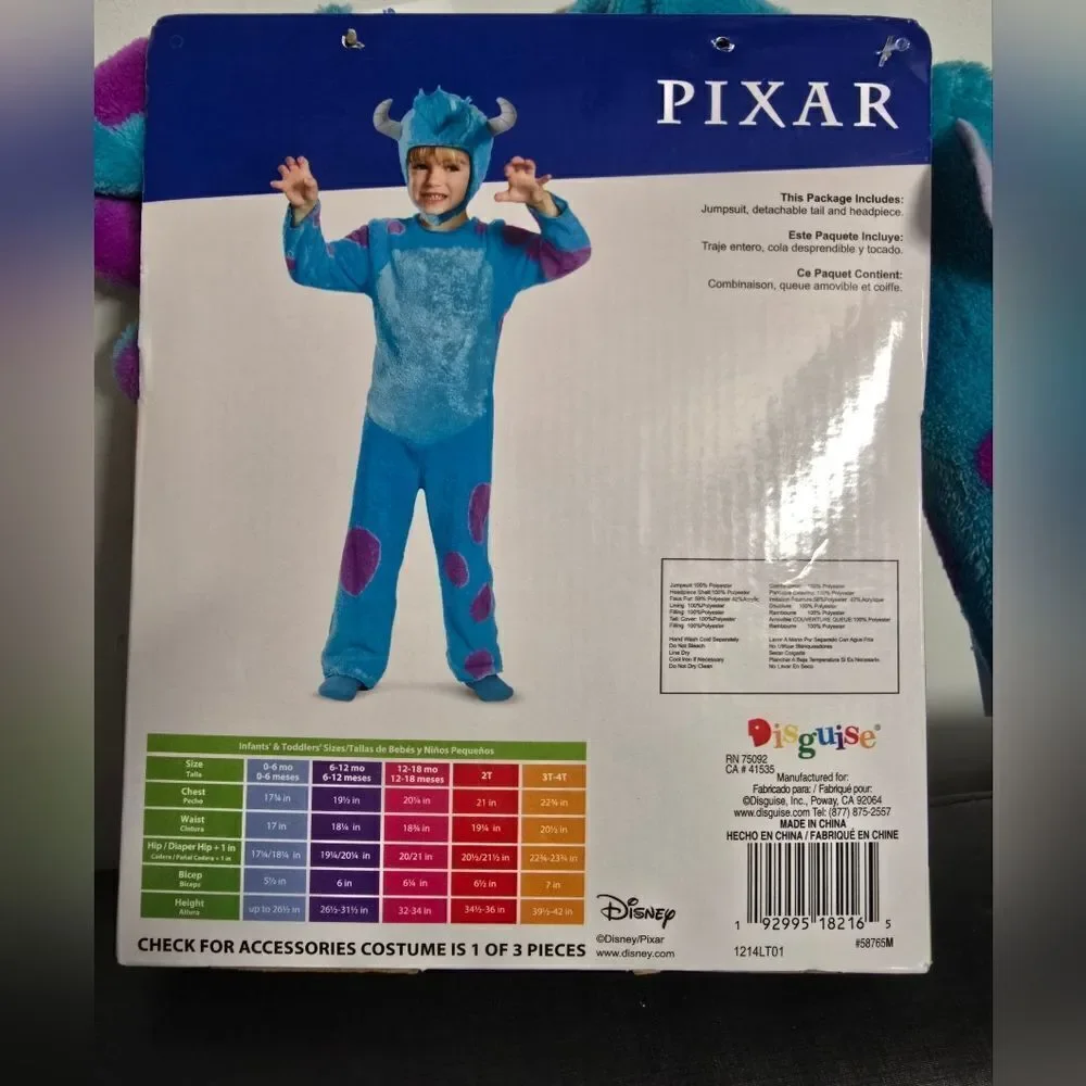 Nwt Kids Disney Pixar Monsters University Sulley Toddler Classic Costume